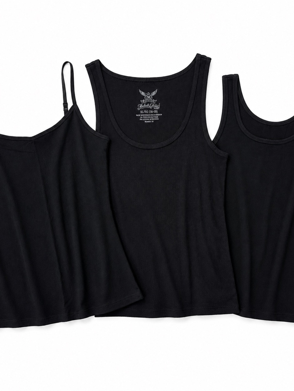 3pc Black Tank Top Bundle L / XL Layering Cami Ribbed Scoop Neck Basics